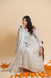 Chikankari Tissue Anarkali - Natural Silver