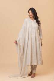 Chikankari Tissue Anarkali - Natural Silver