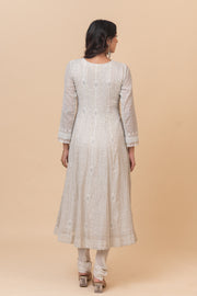 Chikankari Tissue Anarkali - Natural Silver