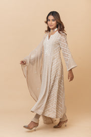 Chikankari Tissue Anarkali - Natural Gold