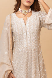 Chikankari Tissue Anarkali - Natural Gold