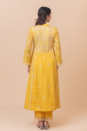 Chikankari A- Line Tissue Suit Set - IKEA Yellow