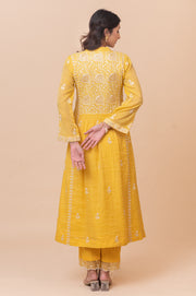 Chikankari A- Line Tissue Suit Set - IKEA Yellow