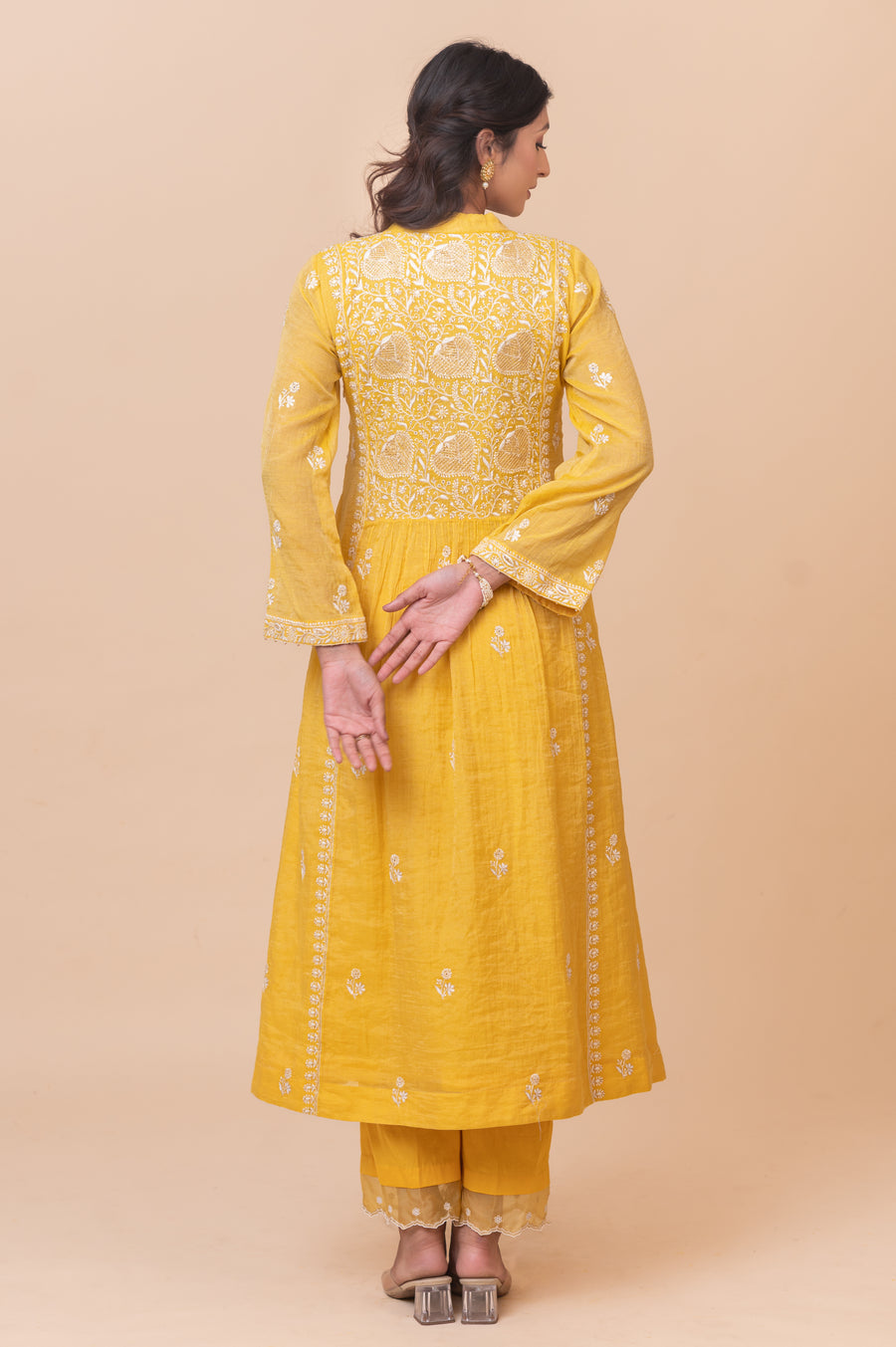 Chikankari A- Line Tissue Suit Set - IKEA Yellow