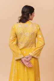 Chikankari A- Line Tissue Suit Set - IKEA Yellow