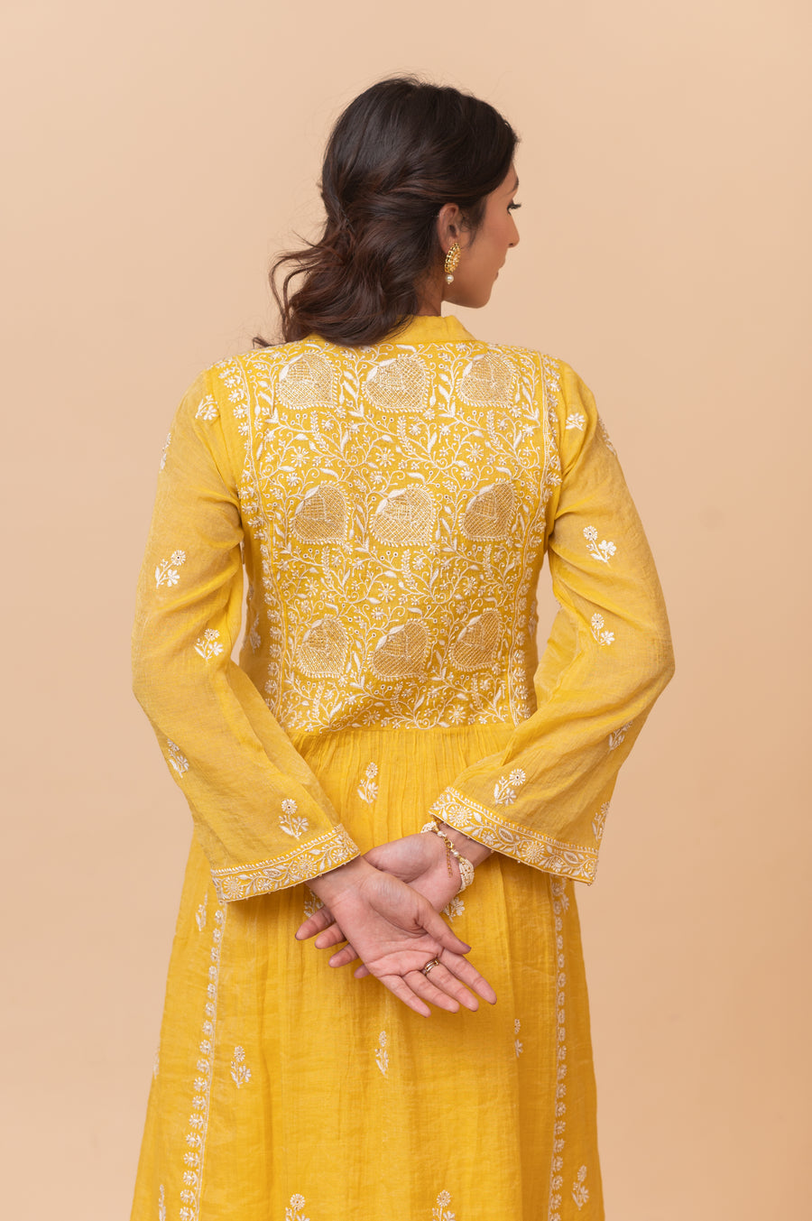 Chikankari A- Line Tissue Suit Set - IKEA Yellow