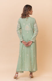 Chikankari Tissue Straight Suit Set - Mint Green
