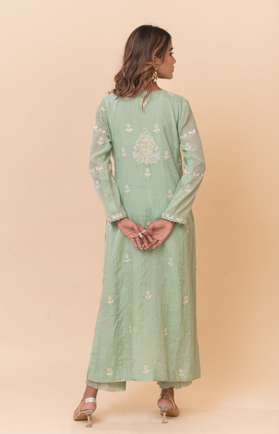 Chikankari Tissue Straight Suit Set - Mint Green
