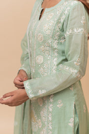 Chikankari Tissue Straight Suit Set - Mint Green