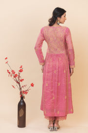 Chikankari Tissue Angrakha Set - Dusty Pink
