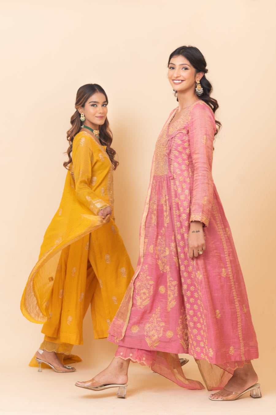 Chikankari Tissue Straight Suit Set - Mustard Yellow