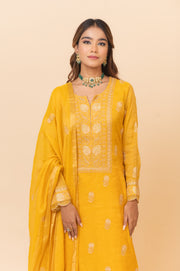 Chikankari Tissue Straight Suit Set - Mustard Yellow