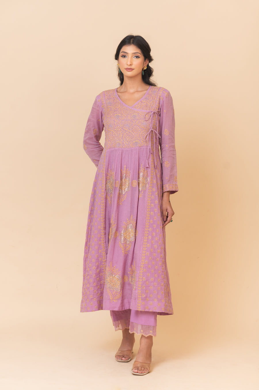 Chikankari Tissue Angrakha Set - Dahlia Purple
