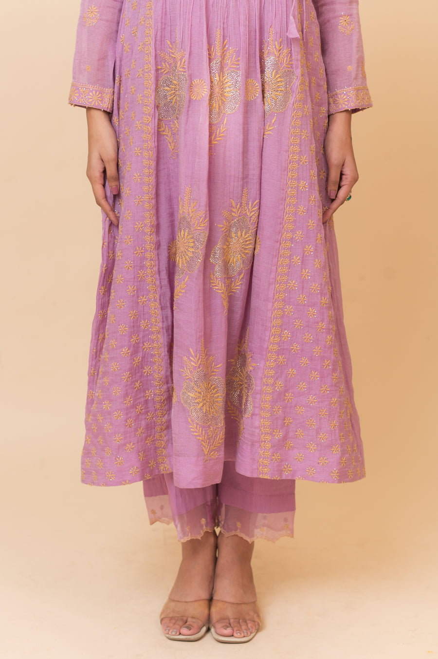 Chikankari Tissue Angrakha Set - Dahlia Purple