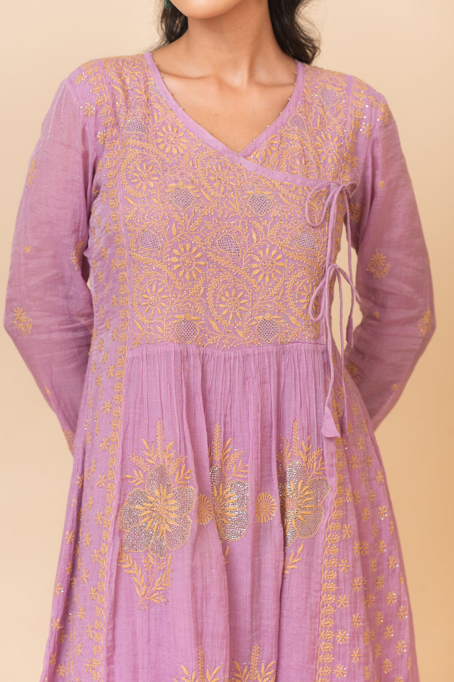 Chikankari Tissue Angrakha Set - Dahlia Purple