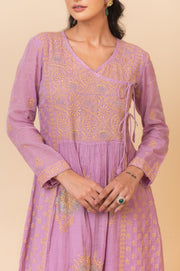Chikankari Tissue Angrakha Set - Dahlia Purple