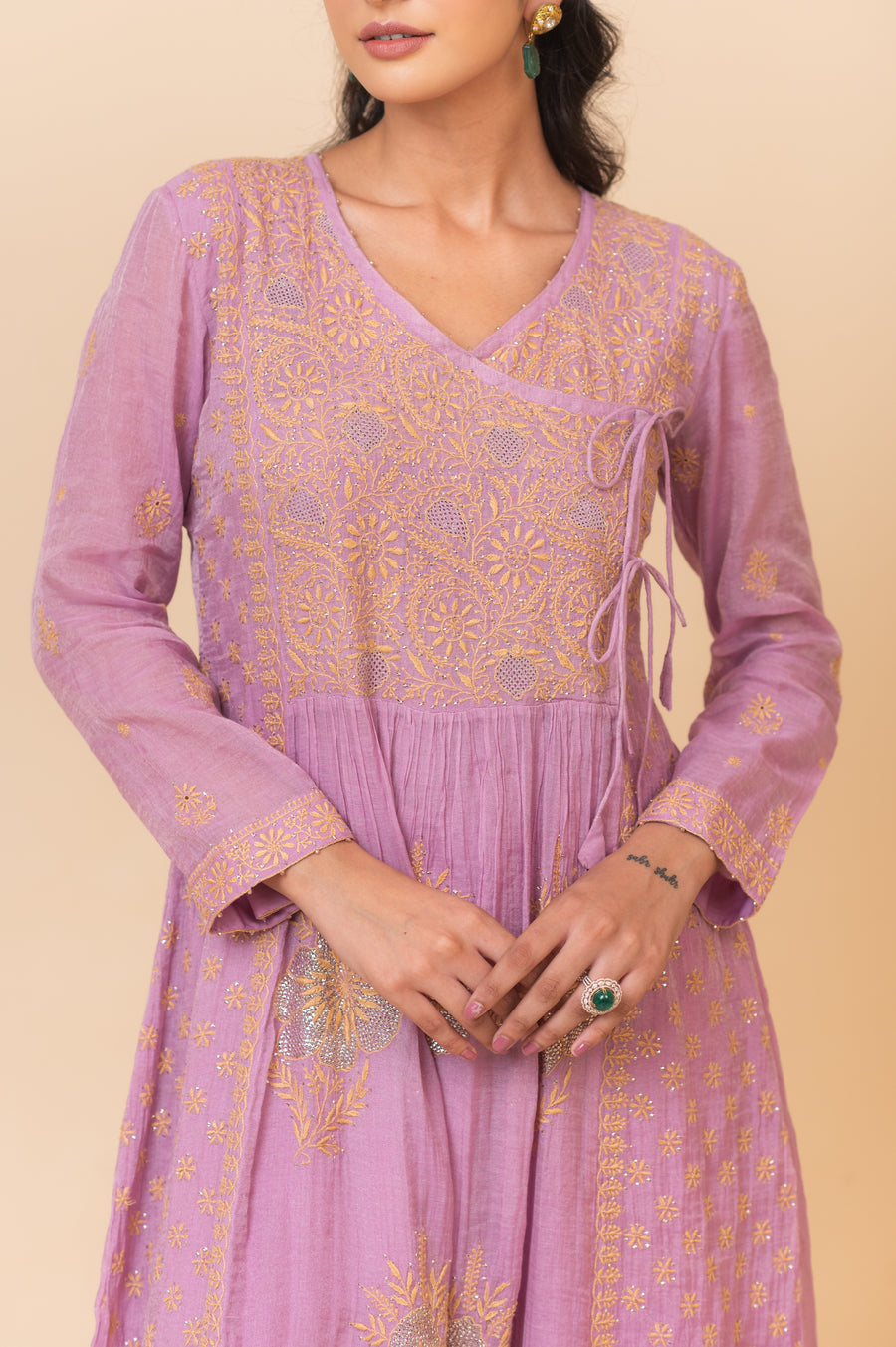 Chikankari Tissue Angrakha Set - Dahlia Purple