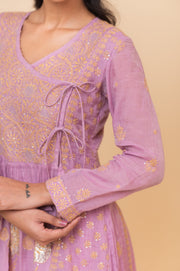 Chikankari Tissue Angrakha Set - Dahlia Purple