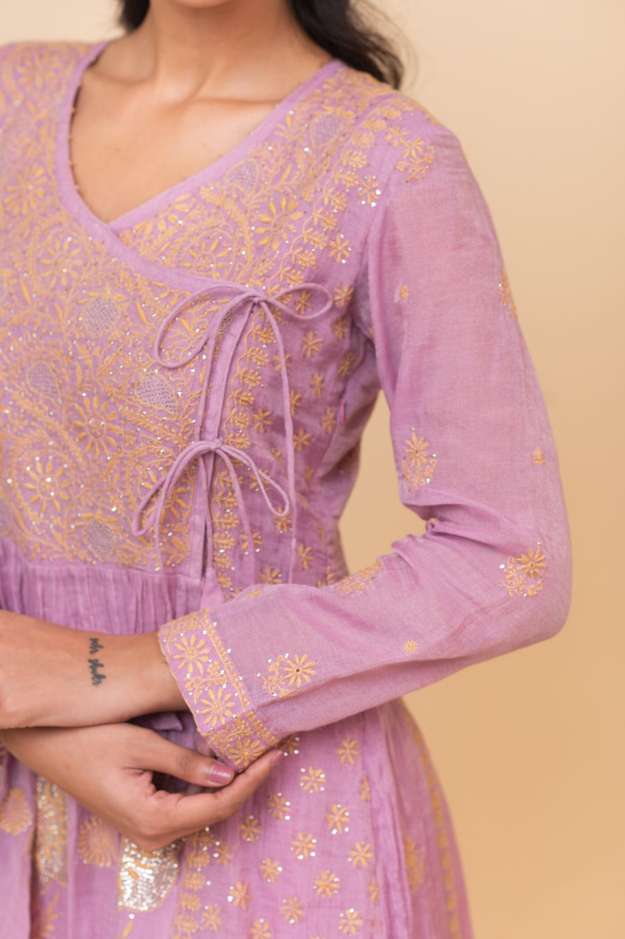 Chikankari Tissue Angrakha Set - Dahlia Purple
