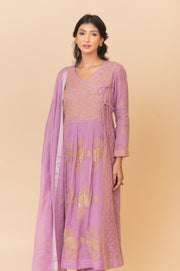 Chikankari Tissue Angrakha Set - Dahlia Purple