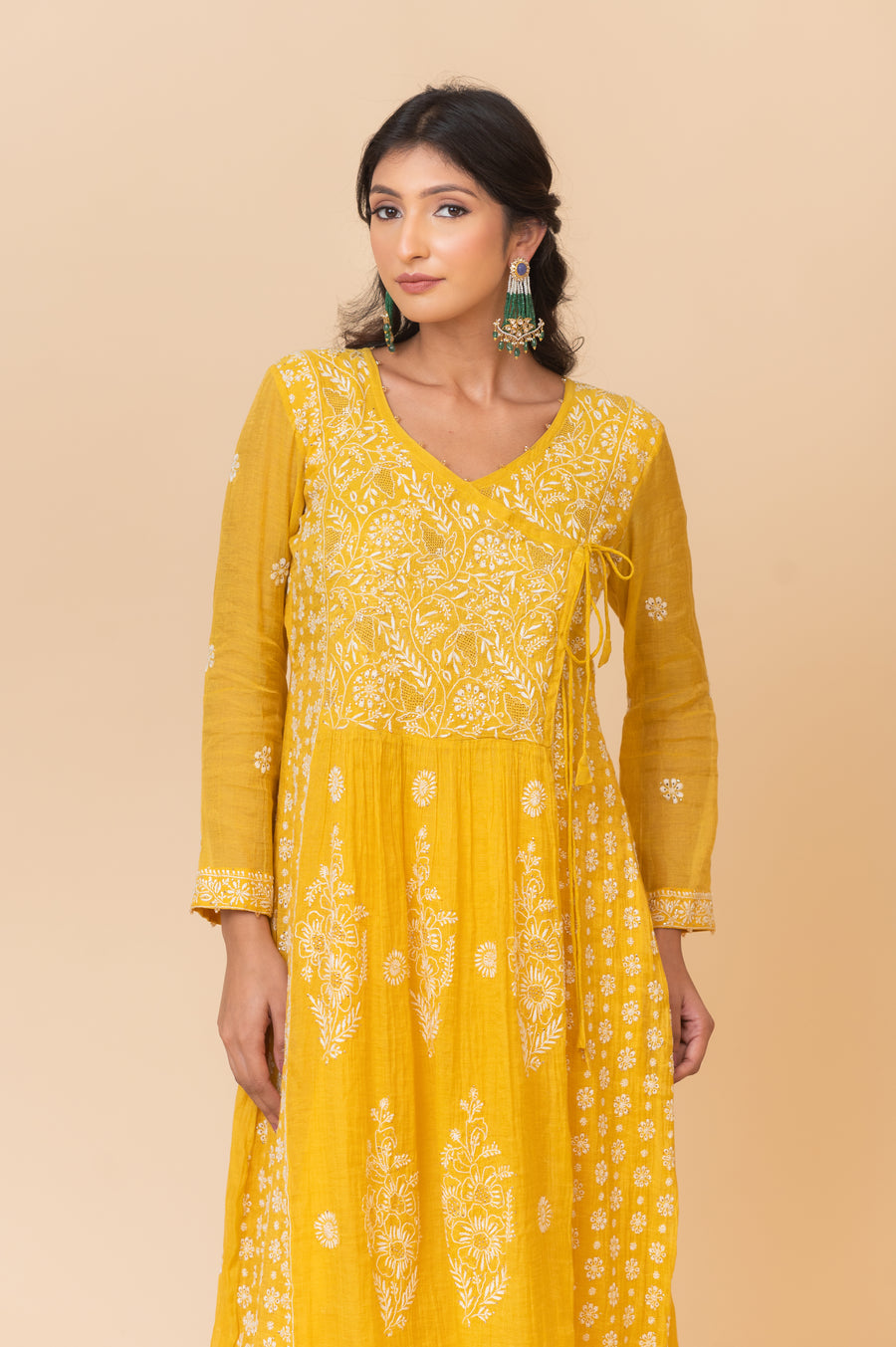 Chikankari Tissue Angrakha Set - Sunshine Yellow