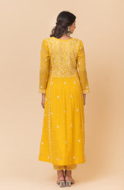 Chikankari Tissue Angrakha Set - Sunshine Yellow