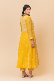 Chikankari Tissue Angrakha Set - Sunshine Yellow
