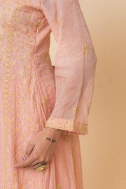 Chikankari A-Line tissue Suit Set - Dusty Pink