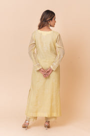 Chikankari Tissue Straight Suit Set - Butter Yellow
