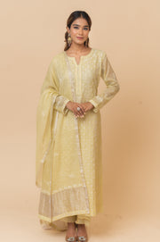 Chikankari Tissue Straight Suit Set - Butter Yellow