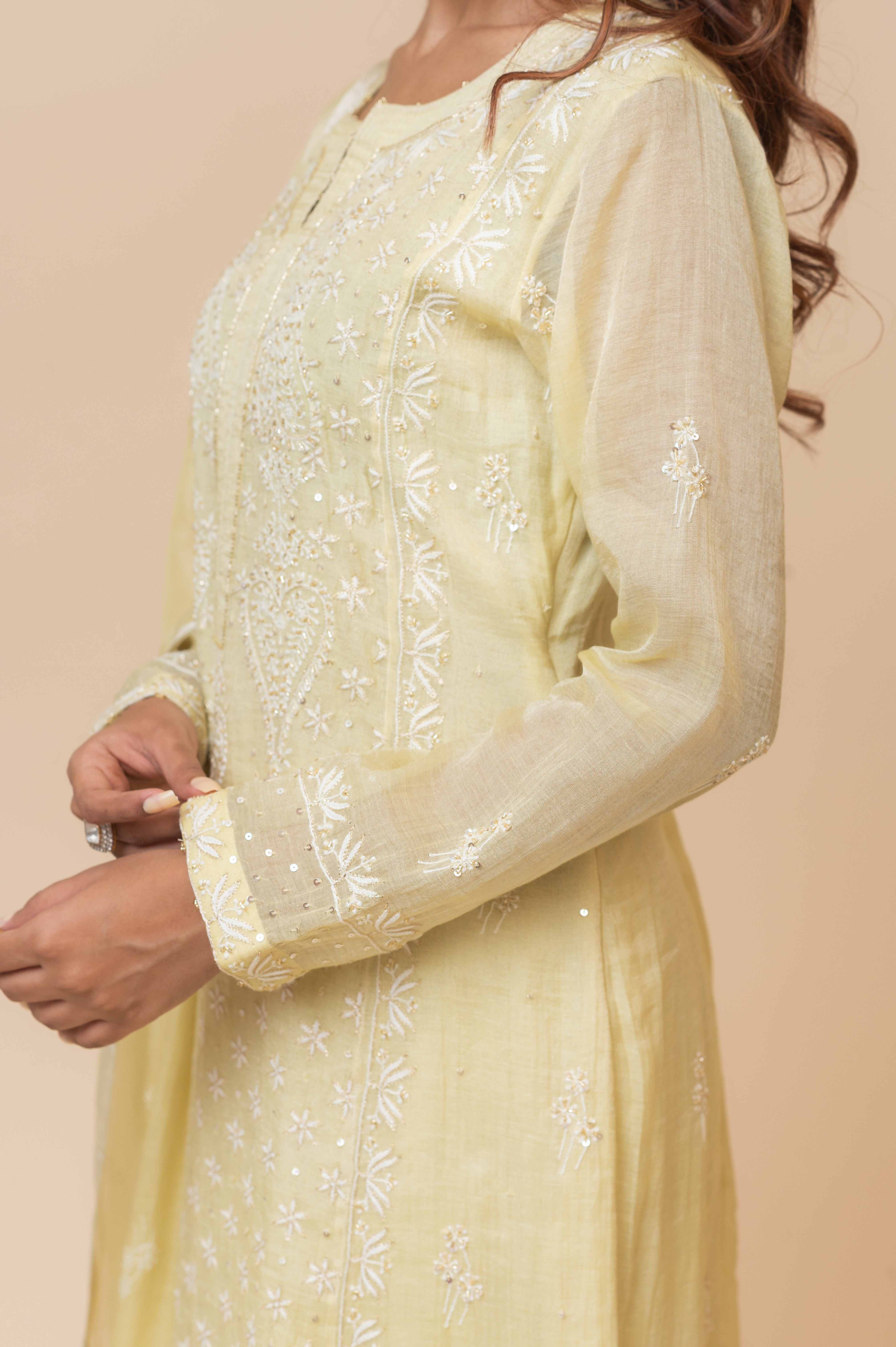Chikankari Tissue Straight Suit Set - Butter Yellow