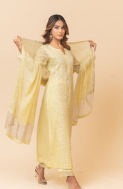 Chikankari Tissue Straight Suit Set - Butter Yellow