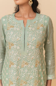 Chikankari Tissue Straight Suit Set - Sage Green