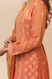 Chikankari A-Line Tissue Suit Set - Burnt Orange
