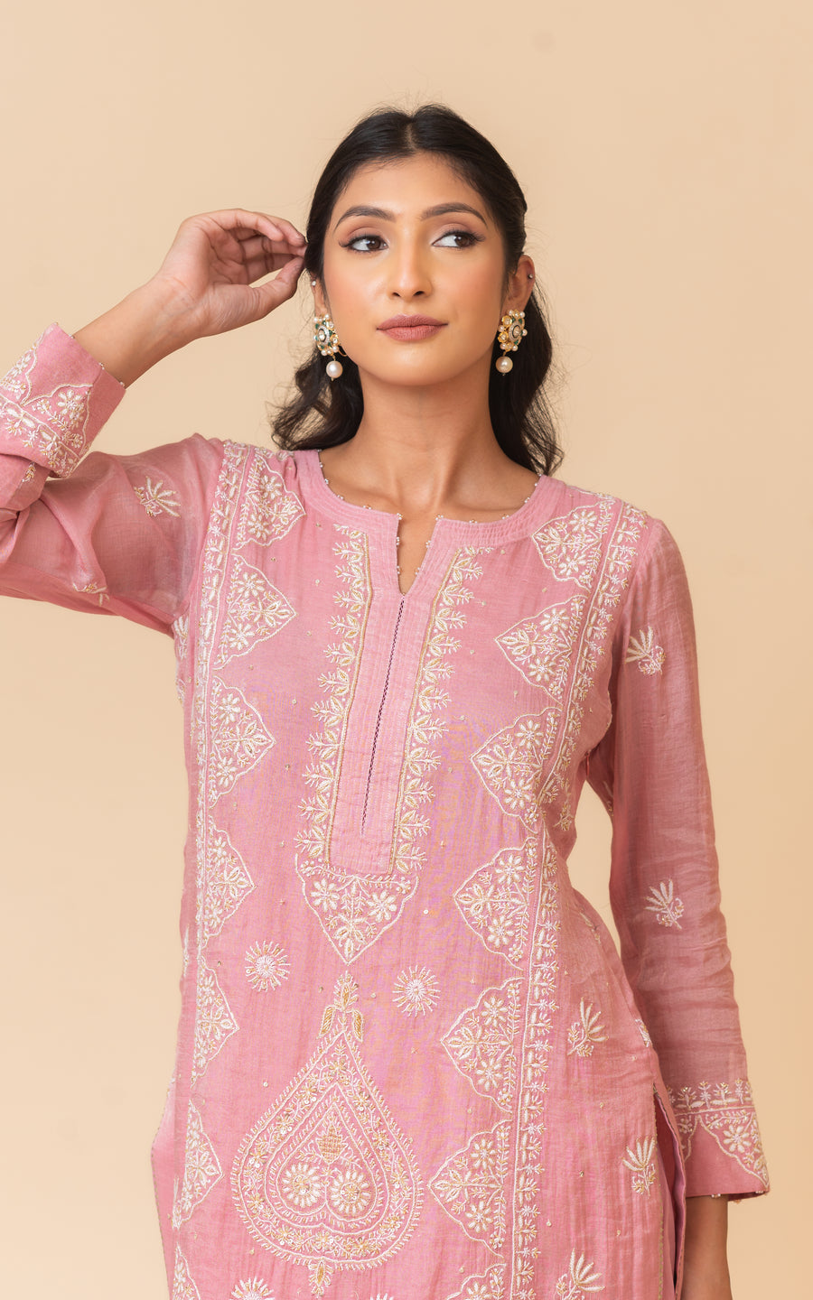 Chikankari Straight Tissue Suit Set - Petal Pink