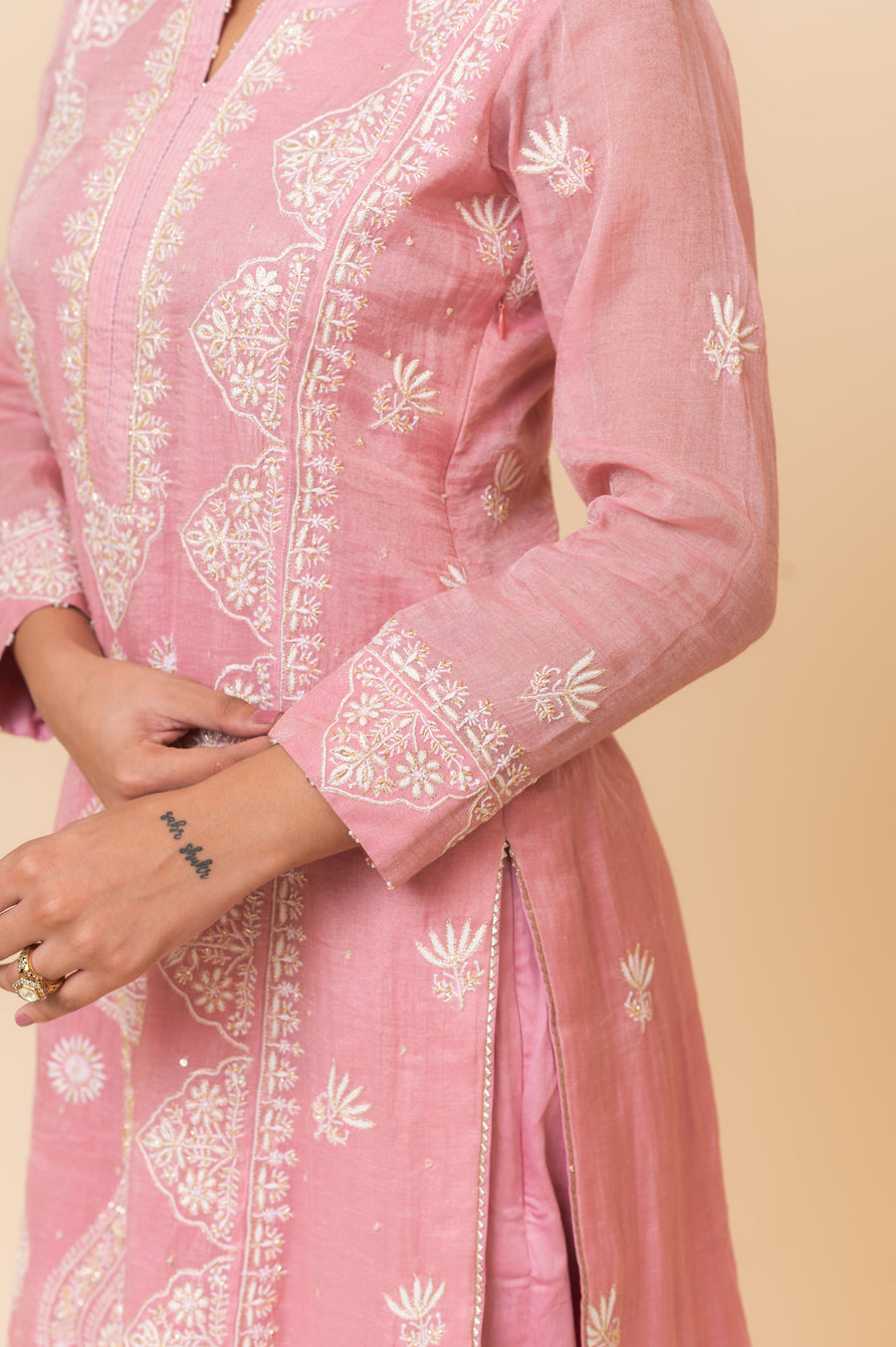 Chikankari Straight Tissue Suit Set - Petal Pink