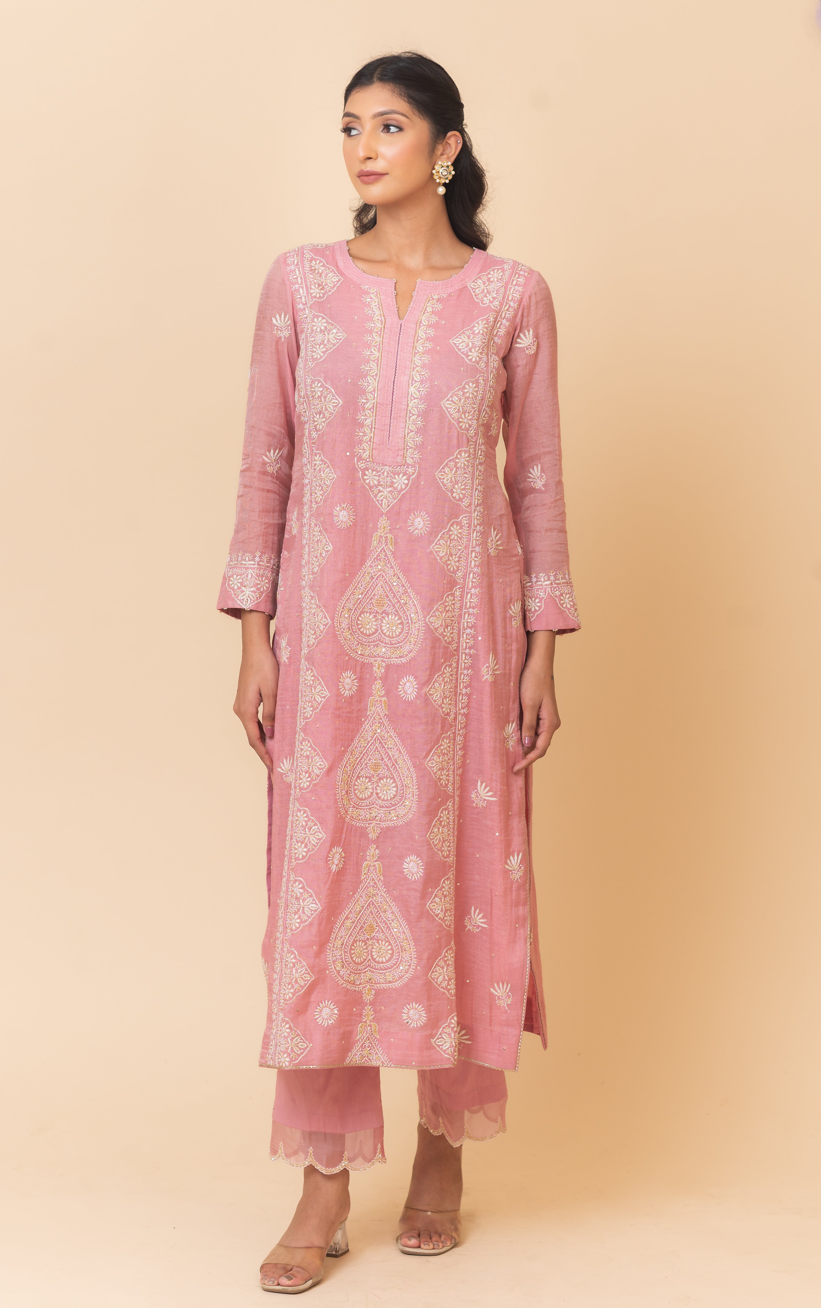 Chikankari Straight Tissue Suit Set - Petal Pink