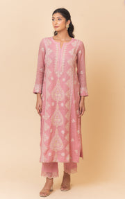 Chikankari Straight Tissue Suit Set - Petal Pink