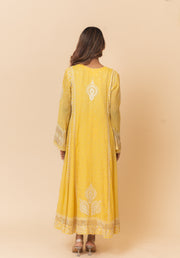 Chikankari Tissue Anarkali Set - Dandelion Yellow