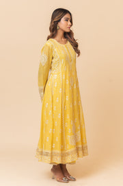 Chikankari Tissue Anarkali Set - Dandelion Yellow
