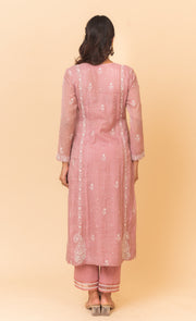 Chikankari A-Line Tissue Suit Set - Mauve