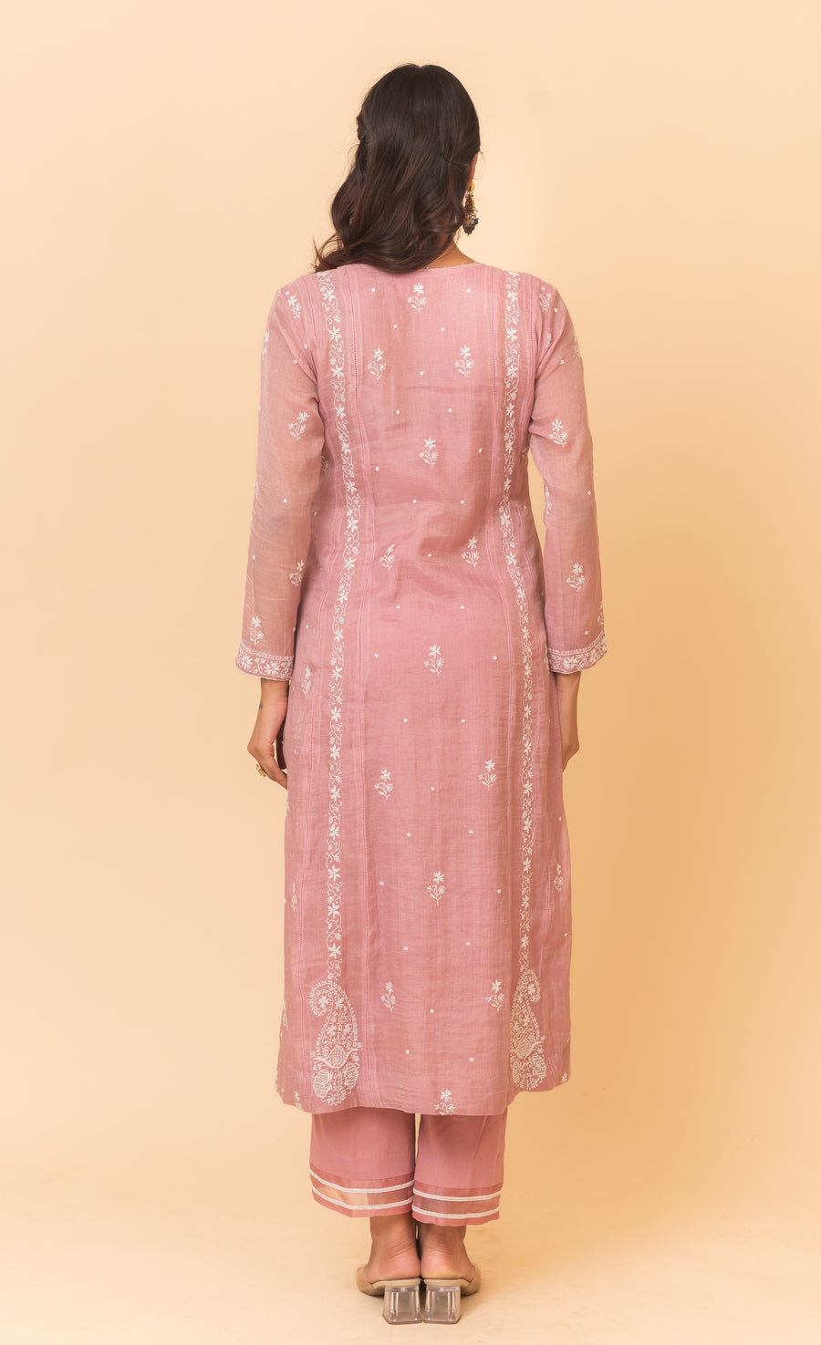 Chikankari A-Line Tissue Suit Set - Mauve