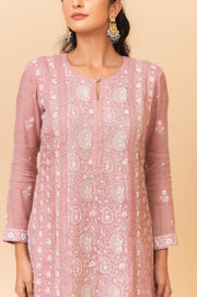 Chikankari A-Line Tissue Suit Set - Mauve