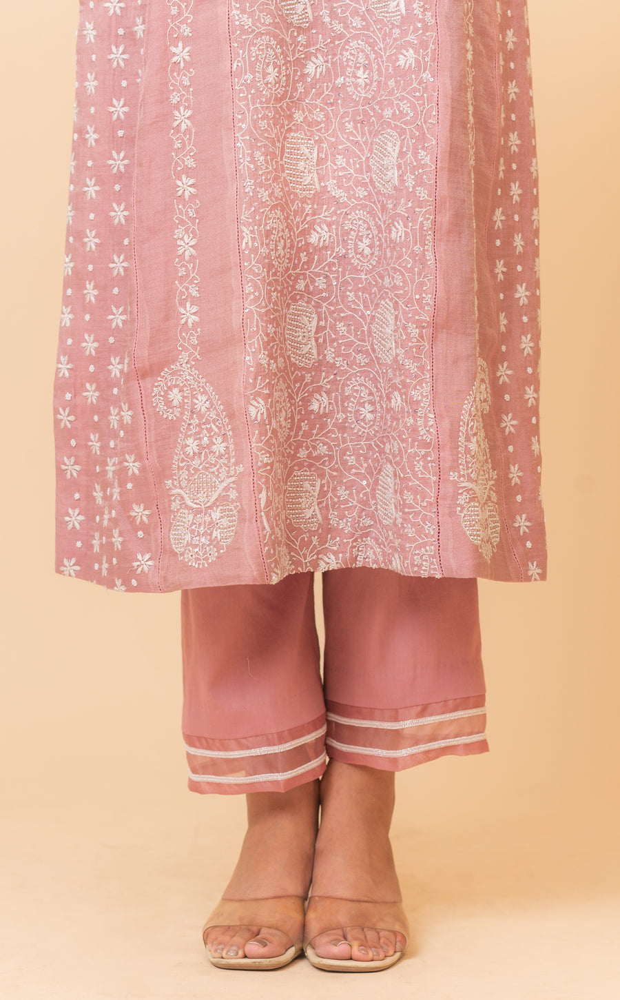 Chikankari A-Line Tissue Suit Set - Mauve