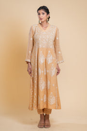 Chikankari A-Line Tissue Suit Set - Peach Pearl