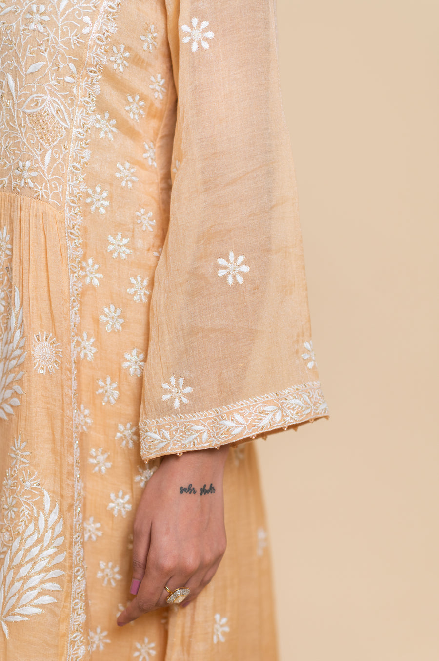 Chikankari A-Line Tissue Suit Set - Peach Pearl