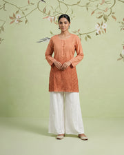 Muslin Chikankari Short Kurti - Rust Orange