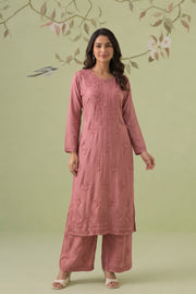 Rayon Chikankari Kurta and Bottom set - Rust