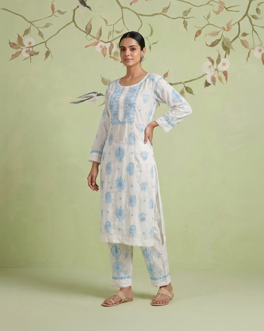 Muslin Chikankari Co-ord Set - White