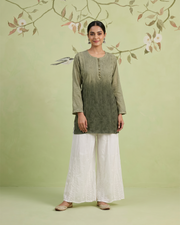 Muslin Chikankari Short Kurti - Olive Green